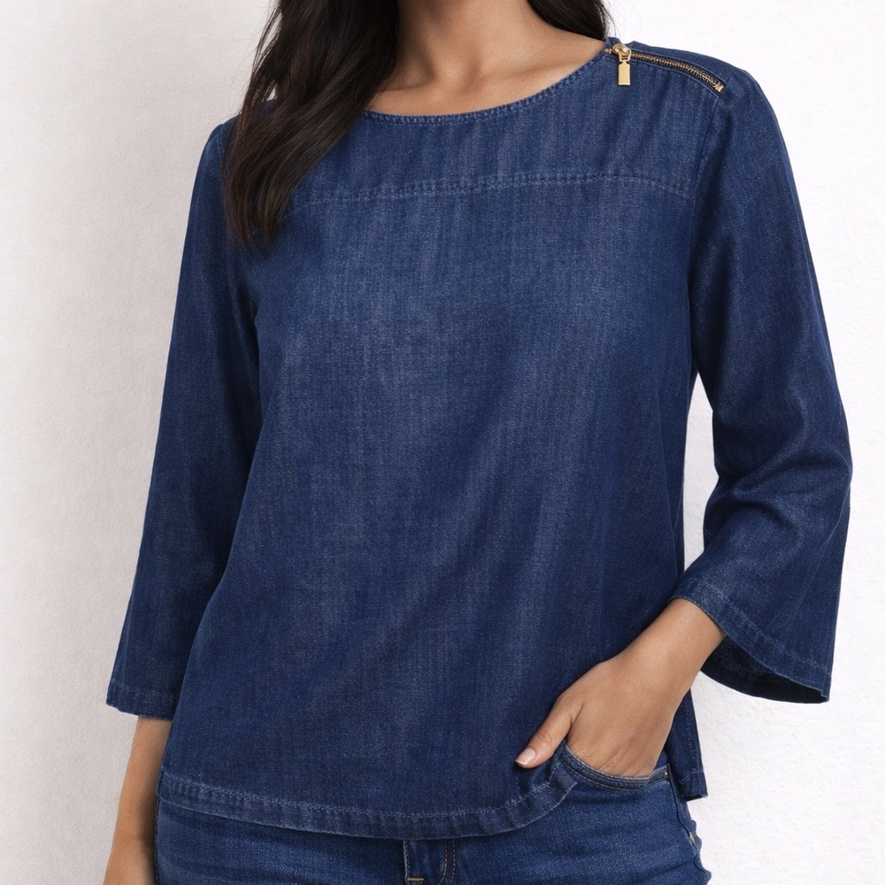 Martha Stewart Denim Crewneck Blouse
